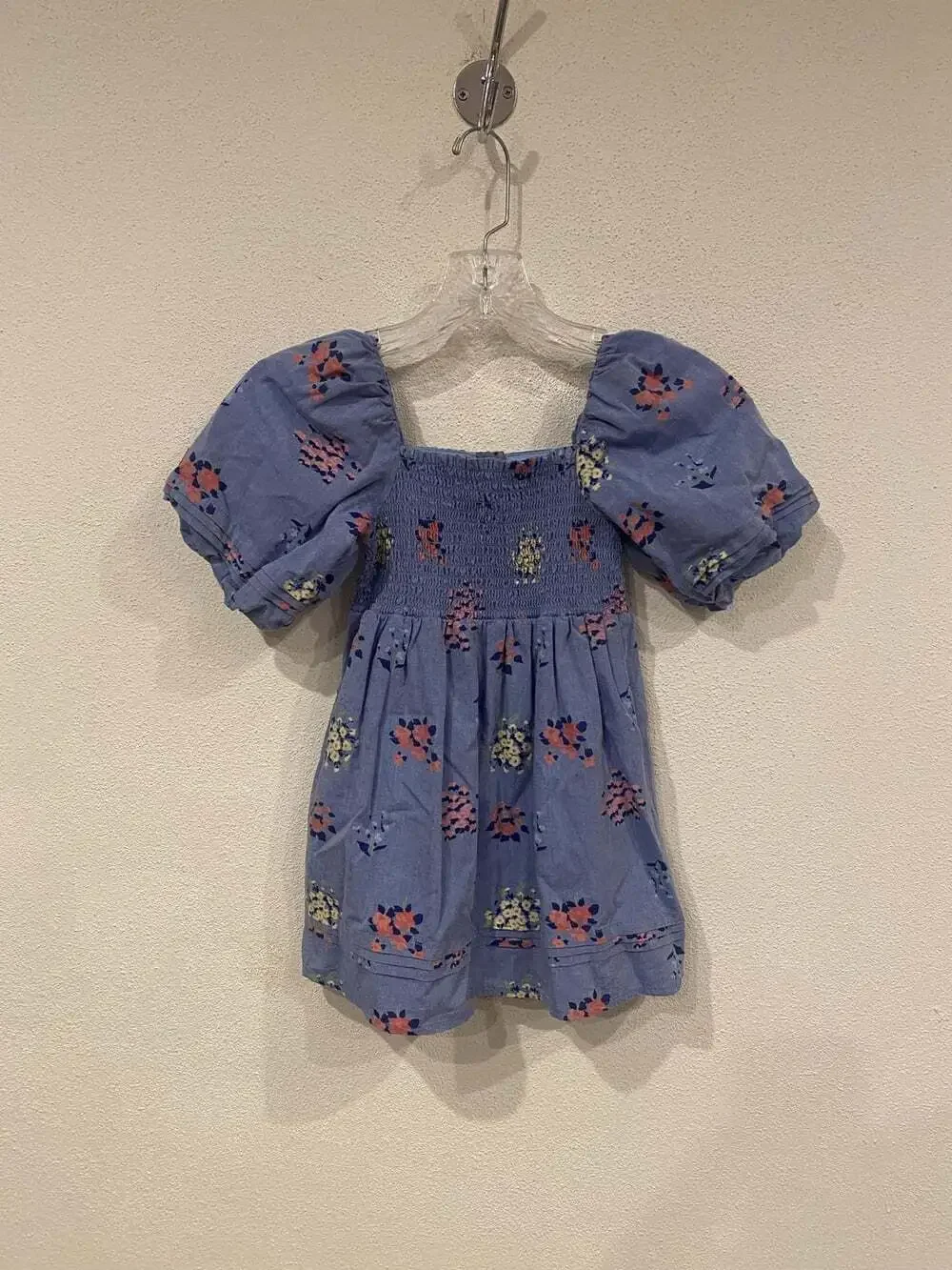 Janie And Jack Dress Girls 3T Blue Floral Smocked Puff Sleeve Summer Sundress